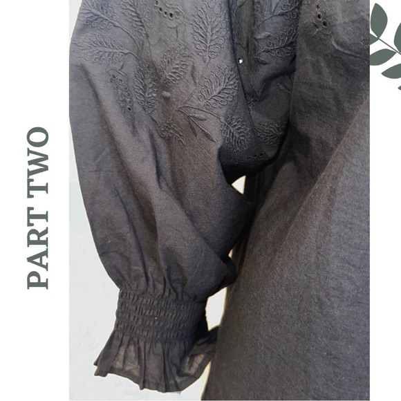 Part Two Black Statement Blouse | Eyelet Embroidered Puff Sleeve Shirt Size 8 - Picture 7 of 8
